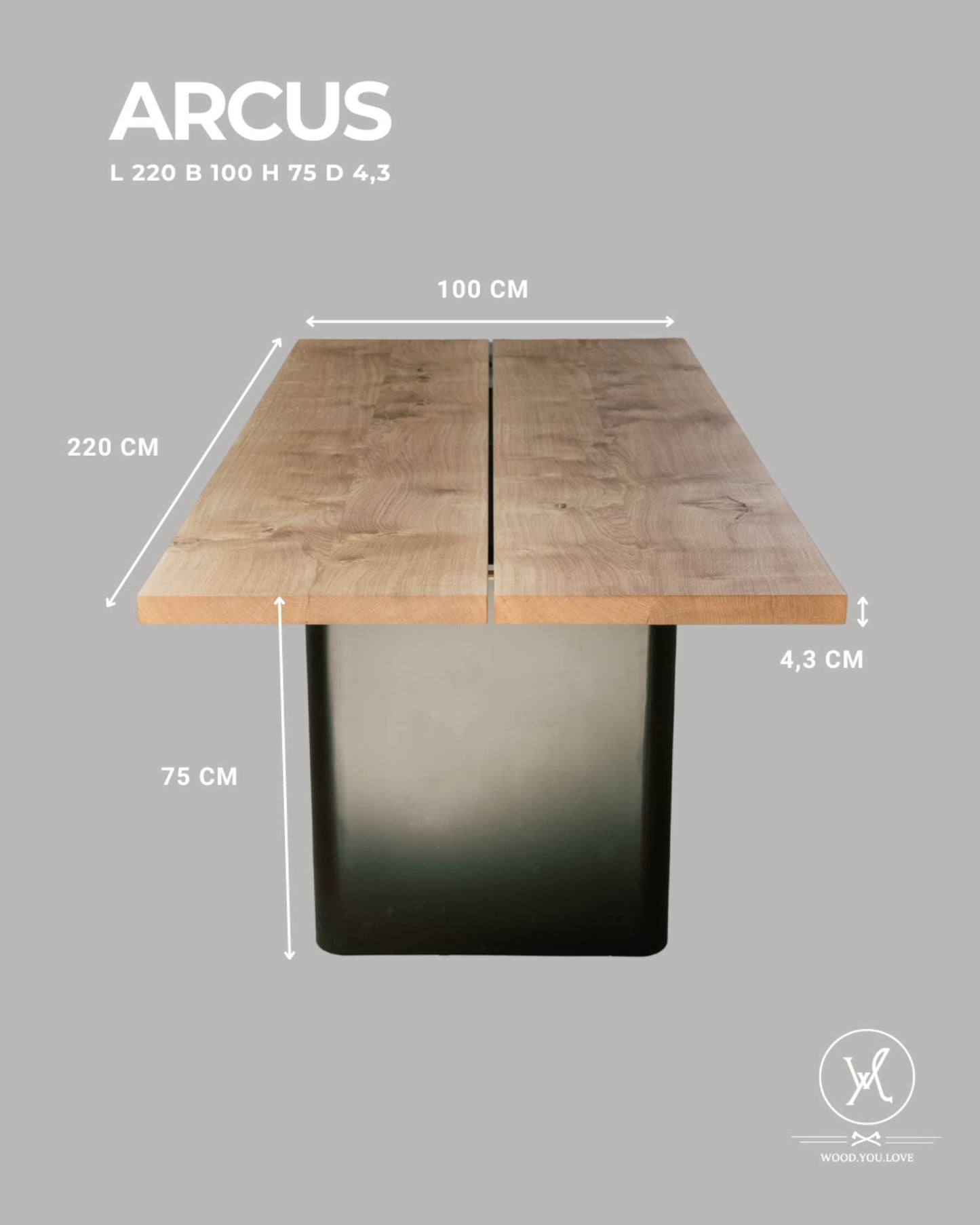 Tisch aus Eiche mit Fuge auf Stahlwangen